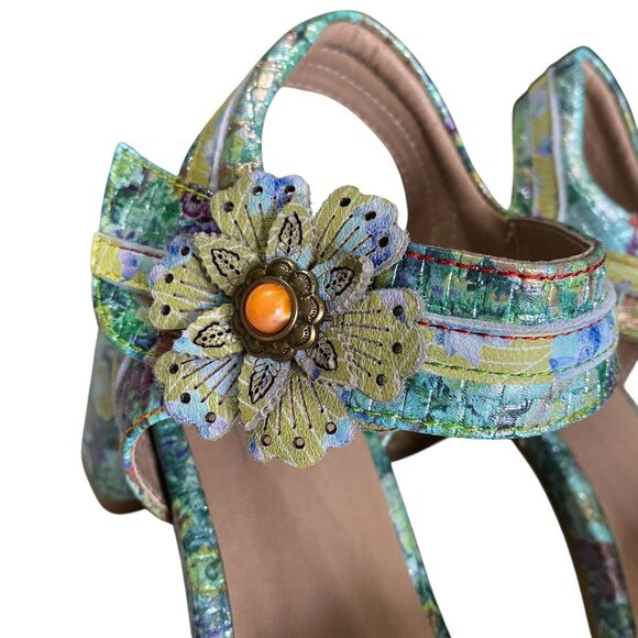 L'Artististe Floral Sandals Boho Spring Step 9.5 10 Block Heel Voguesh - Picture 10 of 15